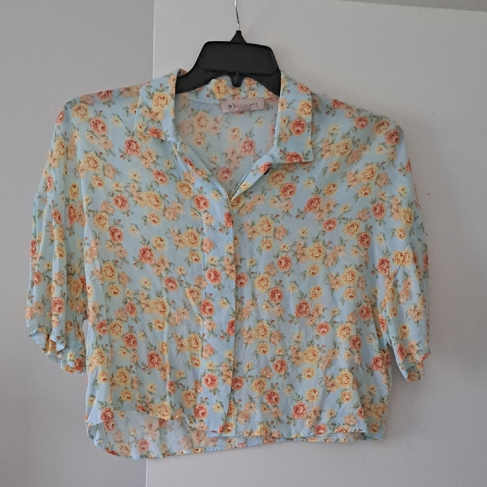Philosophy Light Blue Floral Blouse
